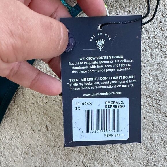 NWT Thistle & Spire Brooklyn haze emerald & espresso thong Sz 3XL - Picture 4 of 7